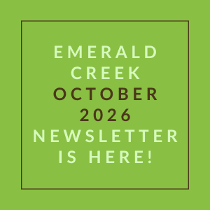 The image is promoting the Emerald Creek October 2026 newsletter.