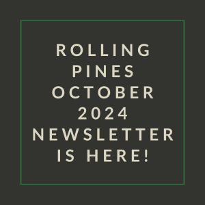 a white box with the words rolling pines october 2024 newsletter is here