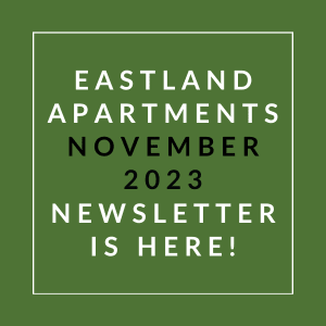 a green background with the words eastern apartments november 2223 newsletter is here