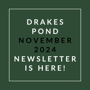 a green background with the words drakes pond november 2024 newsletter is here
