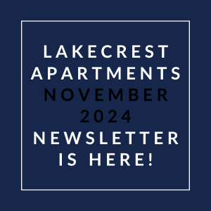 the white text on a blue background says lakescrest apartments november 2024