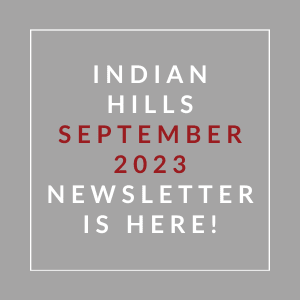 a sign that says indian hills september 23 newspaper is here