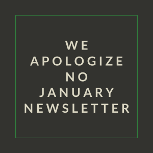 we apologize no january newsletter white text on a black background