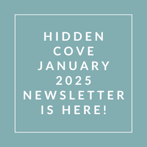 The image announces the availability of the Hidden Cove January 2025 newsletter.