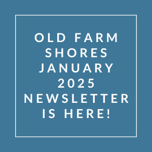 The image is a cover page of the Old Farm Shores January 2025 newsletter.
