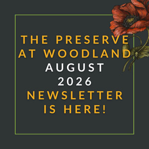 the preserve at woodland map 2020 newsletter is here orange background with white text