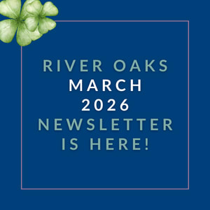 an aqua background with the river oaks november 2024 newsletter is here