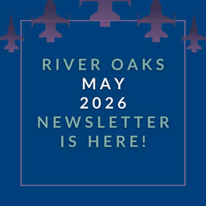 A purple newsletter cover for River Oaks in January 2025.