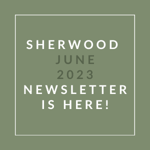 a green background with a white border and the words sherwood june 23 newsletter is here