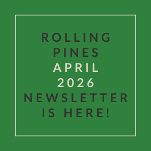 The image announces the availability of the Rolling Pines April 2026 newsletter.