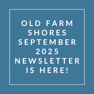 The image announces the availability of the Old Farm Shores September 2025 newsletter.