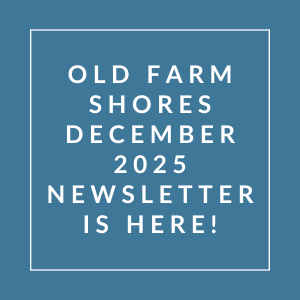 The image announces the availability of the Old Farm Shores December 2025 newsletter.