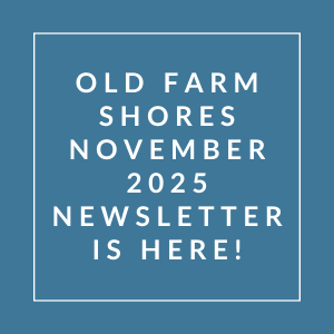 The image announces the availability of the Old Farm Shores November 2025 newsletter.