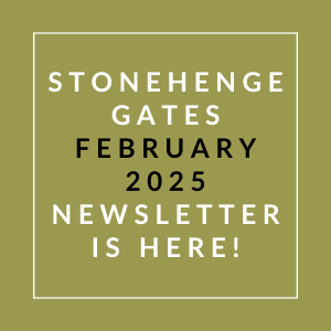 The image is a cover of the Stonehenge Gates January 2025 newsletter.