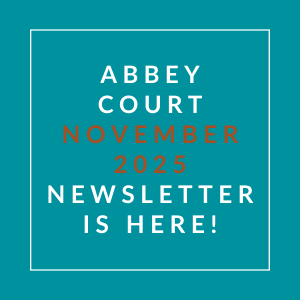 The image announces the availability of the Abbey Court November 2025 newsletter.