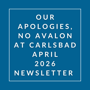 A newsletter titled "Our Apologies, Noavalon at Carlsbad April 2026" is displayed.