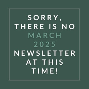 The image displays a message apologizing for the absence of a March 2025 newsletter.