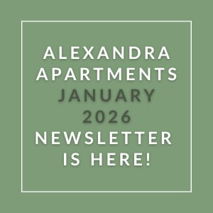 The image is a cover of the Alexandra Apartments January 2026 newsletter.