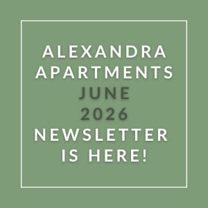 The image is a cover of the Alexandra Apartments June 2026 newsletter.