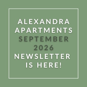 The image is a cover of the Alexandra Apartments September 2026 newsletter.