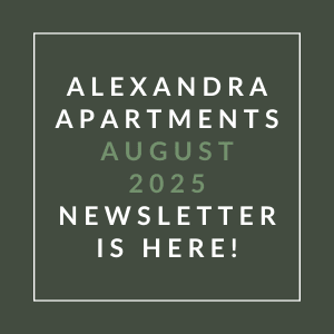 a sign that says apartments august 2024 newsletter is here