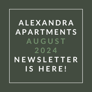 a sign that says apartments august 2024 newsletter is here