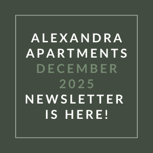 The image is a cover of the Alexandra Apartments December 2025 newsletter.