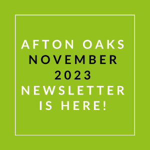 a green background with the words afton oaks november 23 newsletter is here
