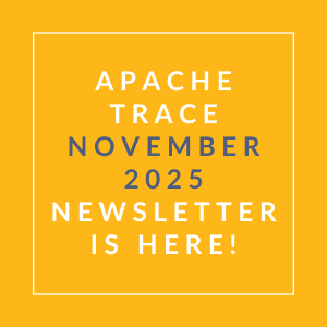 The image is promoting the Apache Trace October 2025 newsletter.
