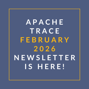 The image is a cover of the Apache Trace newsletter for February 2026.