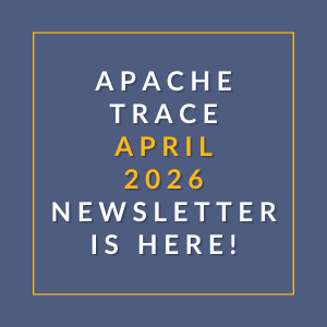 The image is promoting the Apache Trace April 2026 newsletter.