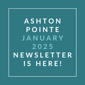 The image is a cover of the Ashton Pointe January 2025 newsletter.