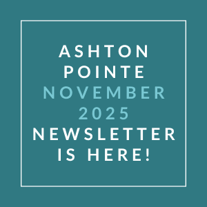 The image announces the availability of the Ashton Pointe October 2025 newsletter.