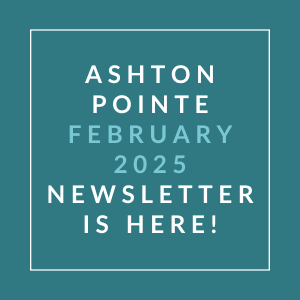 The image is a cover of the Ashton Pointe January 2025 newsletter.