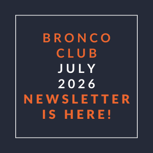 The image is a cover of the Bronco Club July 2026 newsletter.