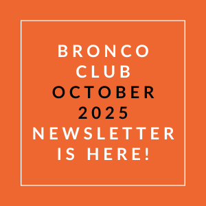 The image is a cover of the Bronco Club October 2025 newsletter.
