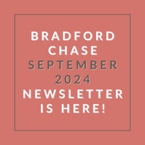 a red background with white text and the words bradford chase september