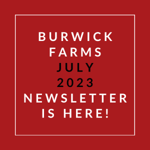a sign that says burwick farms july 23 23 newsletter is here