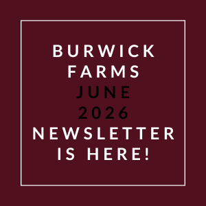 The image announces the availability of the Burwick Farms June 2026 newsletter.