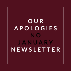 A sign that reads "Our Apologies No January Newsletter".