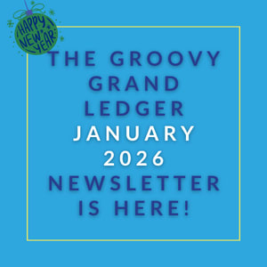 a white frame with the words the groovy grand ledger november 2024 newspaper