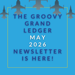 The image announces the availability of the Groovy Grand Ledger March 2025 newsletter.