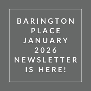 The image is a cover of the Barington Place January 2026 newsletter.