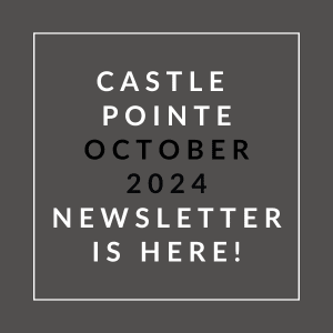 a white castle point october 2024 newsletter is here text on a grey background