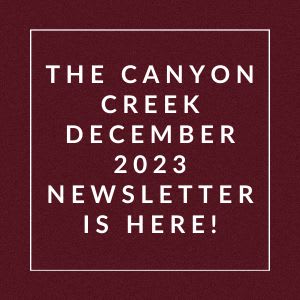 a white box with the words the canyon creek december 2323 newsletter is here