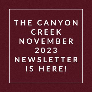 a white box with the words the canyon creek november 2323newsletter