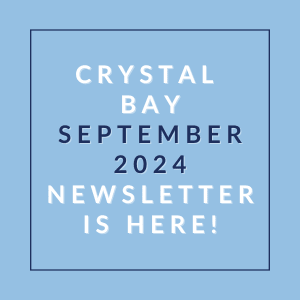 a blue background with the wordscystals bay september 2024 newsletter is here