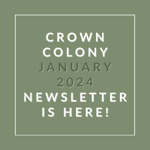 a green background with the words crown colony january 2024 newsletter is here