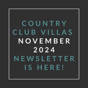 a white box with the words county club villas october 2024 newsletter is here