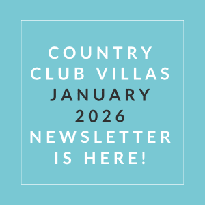 The image is promoting the January 2026 newsletter for the Country Club Villas.